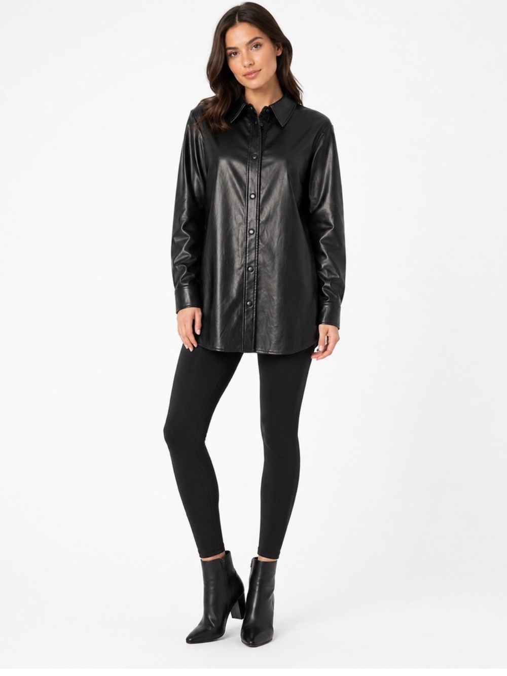 7 For All Mankind | Black Faux Leather Shirt Jacket Sz L